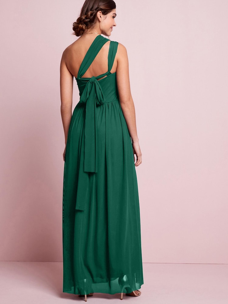 Forest Green Mesh Multiway Bridesmaid Wedding Maxi Dress - Image 3 of 5