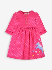 JoJo Maman Bébé Raspberry Pink Unicorn Appliqué Button Front Dress - Image 1 of 3