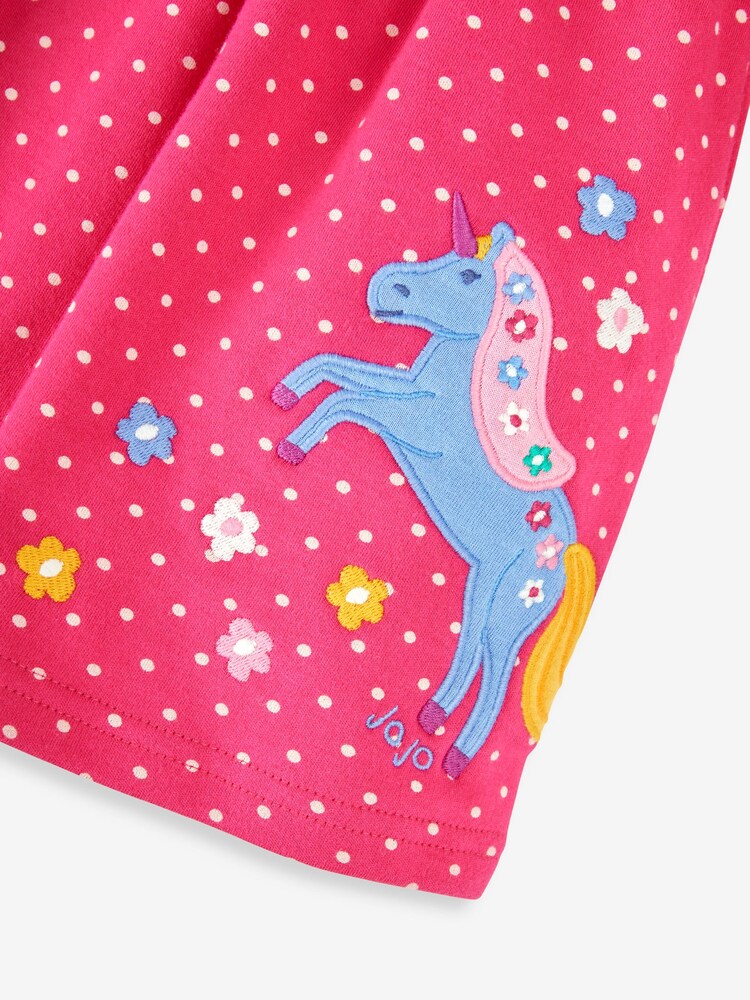 JoJo Maman Bébé Raspberry Pink Unicorn Appliqué Button Front Dress - Image 3 of 3