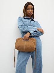 Tan Brown Suede Clutch Bag - Image 1 of 8