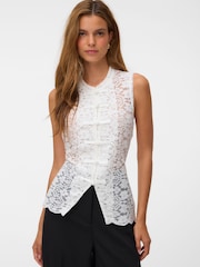 VERO MODA White Sleeveless Mandarin Lace Top - Image 1 of 6