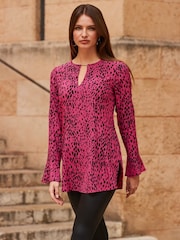 Sosandar Pink Long Sleeve Keyhole Detail Tunic - Image 1 of 5