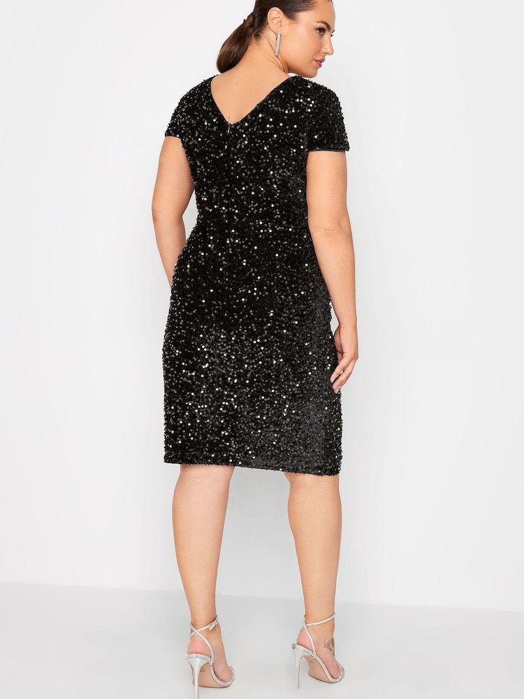 Yours Curve Black London Sequin Velvet Shift Dress - Image 2 of 4 Yours Curve Black London Sequin Velvet Shift Dress - Image 2 of 4
