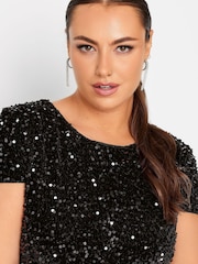 Yours Curve Black London Sequin Velvet Shift Dress - Image 4 of 4