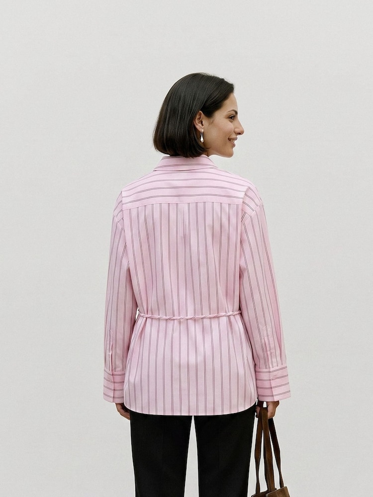 VERO MODA Pink Long Sleeve Belted Stripe Shirt - Image 5 of 5