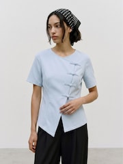 VERO MODA Asymmetric Short Sleeve Mandarin Top - Larawan 2 ng 7