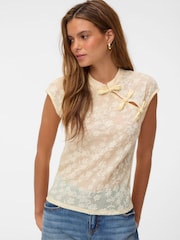 VERO MODA Yellow Sleeveless Mandarin Lace Top - Image 1 of 4