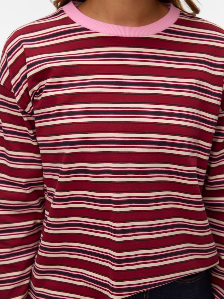 VERO MODA Pink Long Sleeve Contrast Crew Neck Stripe Top - Image 2 of 4 VERO MODA Pink Long Sleeve Contrast Crew Neck Stripe Top - Image 2 of 4