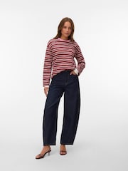 VERO MODA Pink Long Sleeve Contrast Crew Neck Stripe Top - Image 3 of 4