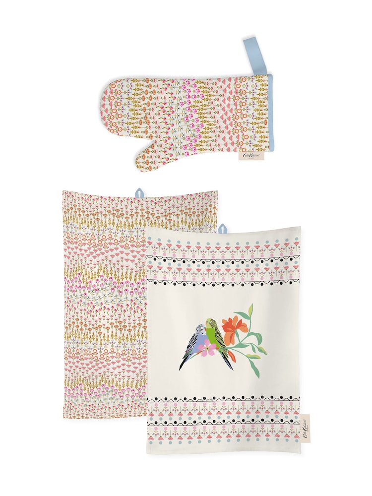 Cath Kidston 2 Pack Cream 100% Cotton Oven Mitt & Tea Towels - Image 4 of 4