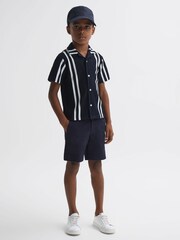 Reiss Navy/White Castle Ribbed Cuban Collar Shirt - Image 1 of 6