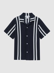 Reiss Navy/White Castle Ribbed Cuban Collar Shirt - Image 2 of 6