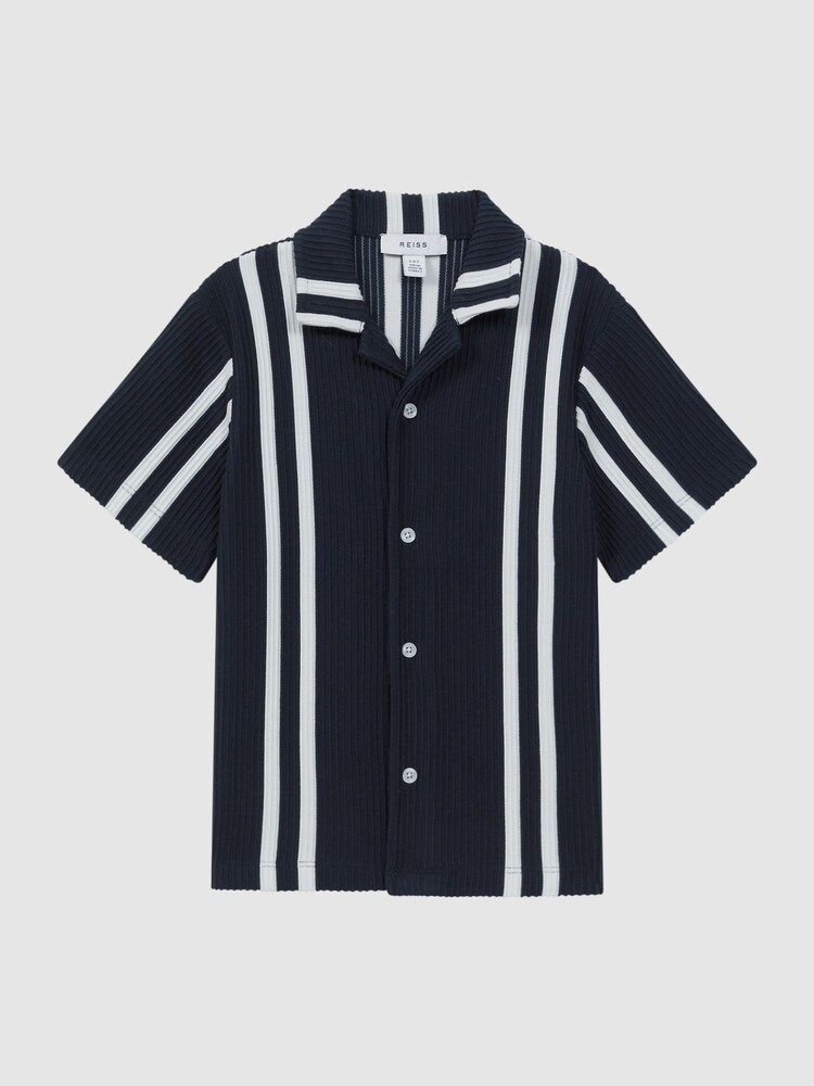 Reiss Navy/White Castle Ribbed Cuban Collar Shirt - Image 2 of 6