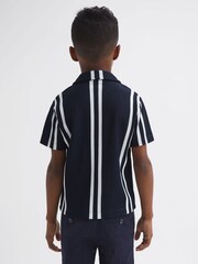 Reiss Navy/White Castle Ribbed Cuban Collar Shirt - Image 5 of 6