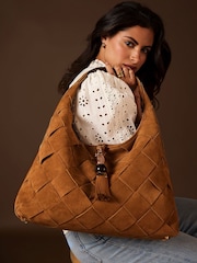Marron fauve - Sac hobo Luella Grey Pandora Weave Slouch - Image 1 sur 6