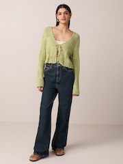 Green Tie Front Stitch Detail Cardigan - Image 2 of 7