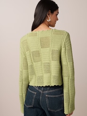 Green Tie Front Stitch Detail Cardigan - Image 4 of 7