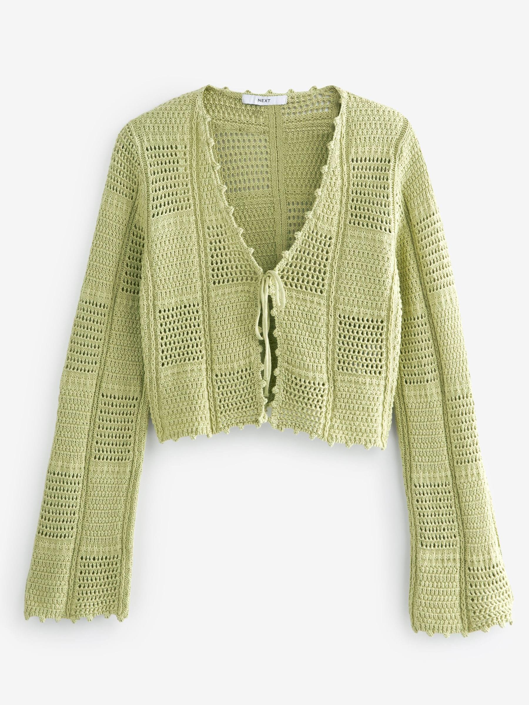Buy Green Tie Front Stitch Detail Cardigan from Next Luxembourg