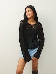 Black Wide Sleeve Crochet Jumper - Image 1 of 5