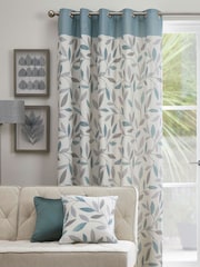 Fusion Blue Beechwood Eyelet 100% Cotton Curtains - Image 1 of 4