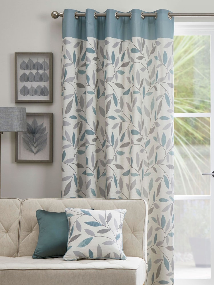 Fusion Blue Beechwood Eyelet 100% Cotton Curtains - Image 1 of 4