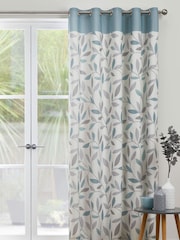 Fusion Blue Beechwood Eyelet 100% Cotton Curtains - Image 2 of 4