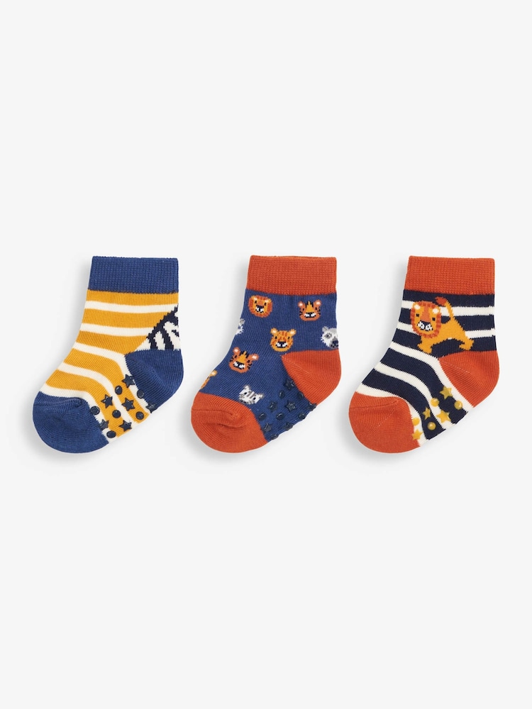 JoJo Maman Bébé Blue 3-Pack Safari Socks - Image 1 of 2