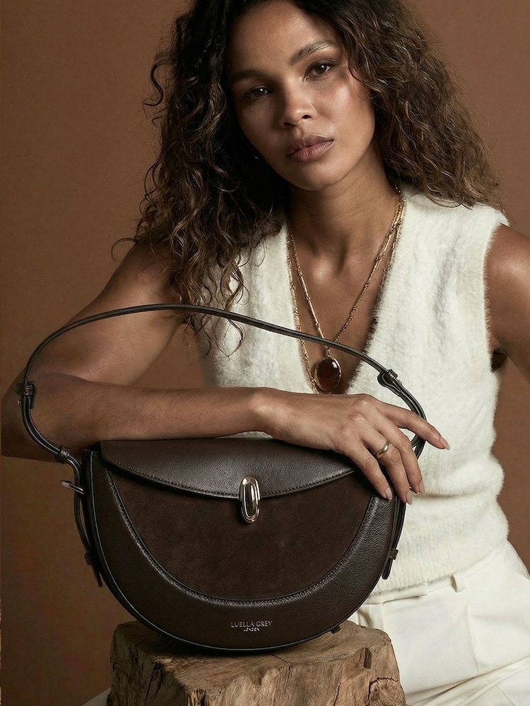 Luella Grey Brown Angelina Multiway Shoulder Saddle Bag - Image 1 of 5 Luella Grey Brown Angelina Multiway Shoulder Saddle Bag - Image 1 of 5