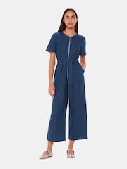 Whistles Blue 100% Cotton Short Sleeve Denim Jumpsuit - Image 1 of 5