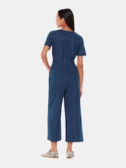 Whistles Blue 100% Cotton Short Sleeve Denim Jumpsuit - Image 2 of 5