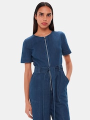 Whistles Blue 100% Cotton Short Sleeve Denim Jumpsuit - Image 3 of 5