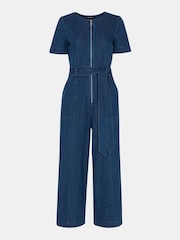 Whistles Blue 100% Cotton Short Sleeve Denim Jumpsuit - Image 5 of 5
