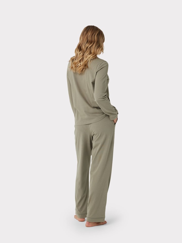 Chelsea Peers Green Organic Cotton Button Up Pyjama Set - Image 5 of 5 Chelsea Peers Green Organic Cotton Button Up Pyjama Set - Image 5 of 5