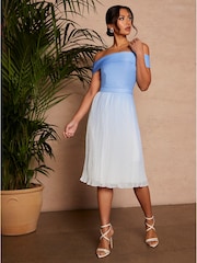 Chi Chi London Blue Bardot Ombre Pleated Dress - Image 1 of 4