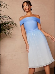 Chi Chi London Blue Bardot Ombre Pleated Dress - Image 3 of 4