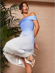 Chi Chi London Blue Bardot Ombre Pleated Dress - Image 4 of 4