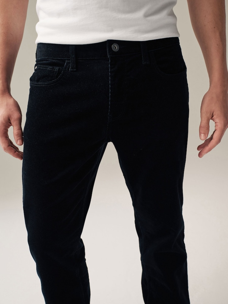 Black Straight Fit Cord Jean Style Trousers - Image 1 of 10