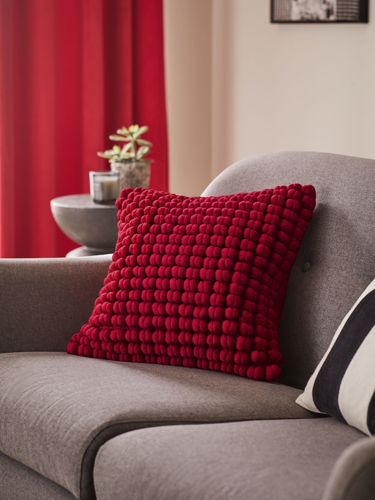 Red 43 x 43 Global Bobble Cushion - Image 1 of 5
