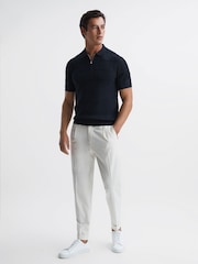 Reiss Navy Mosaic Half Zip Textured Polo Shirt - Image 3 of 6