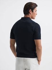 Reiss Navy Mosaic Half Zip Textured Polo Shirt - Image 5 of 6