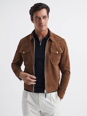 Reiss Navy Mosaic Half Zip Textured Polo Shirt - Image 6 of 6