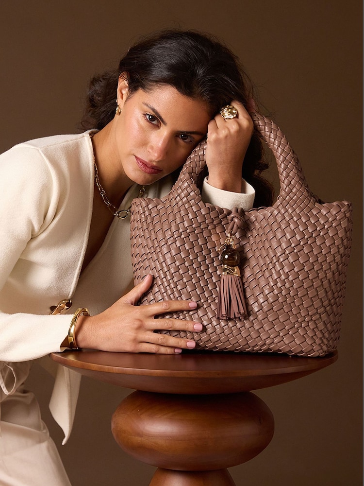 Luella Grey Nude Suky Medium Woven Cross-Body Bag - Image 2 of 6 Luella Grey Nude Suky Medium Woven Cross-Body Bag - Image 2 of 6
