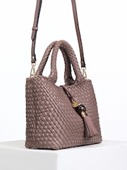 Luella Grey Nude Suky Medium Woven Cross-Body Bag - Image 5 of 6