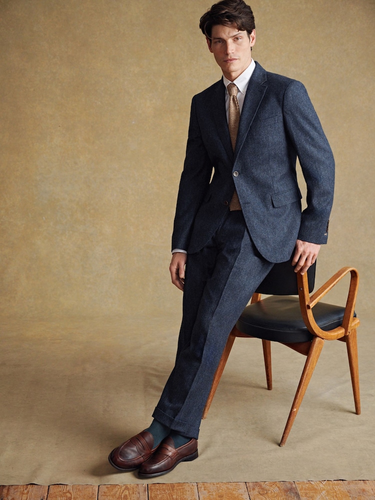 Barbour® Blue Donegal Slim Fit Suit Jacket - Image 1 of 19