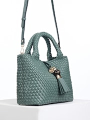 Luella Grey Green Suky Medium Woven Cross-Body Bag - Image 5 of 5