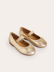 Boden Gold Leather Ballet Flat Shoes - Image 2 of 3