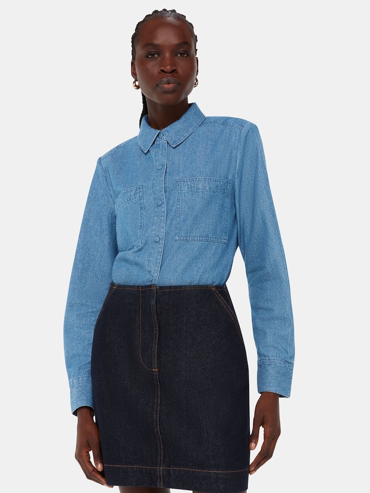 Whistles Blue Hailey 100% Cotton Denim Shirt - Image 1 of 5