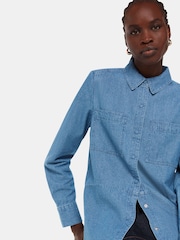 Whistles Blue Hailey 100% Cotton Denim Shirt - Image 3 of 5