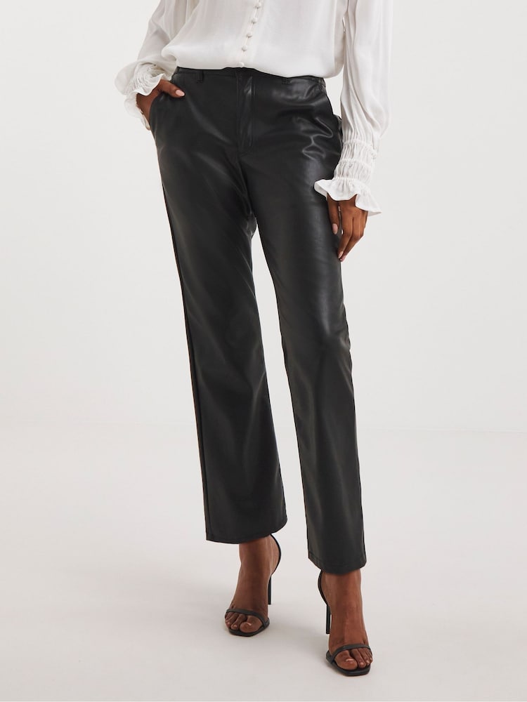 JD Williams Black PU Straight Leg Trousers - Image 1 of 5