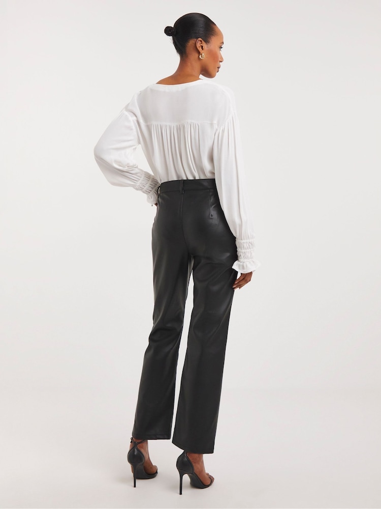 JD Williams Black PU Straight Leg Trousers - Image 2 of 5